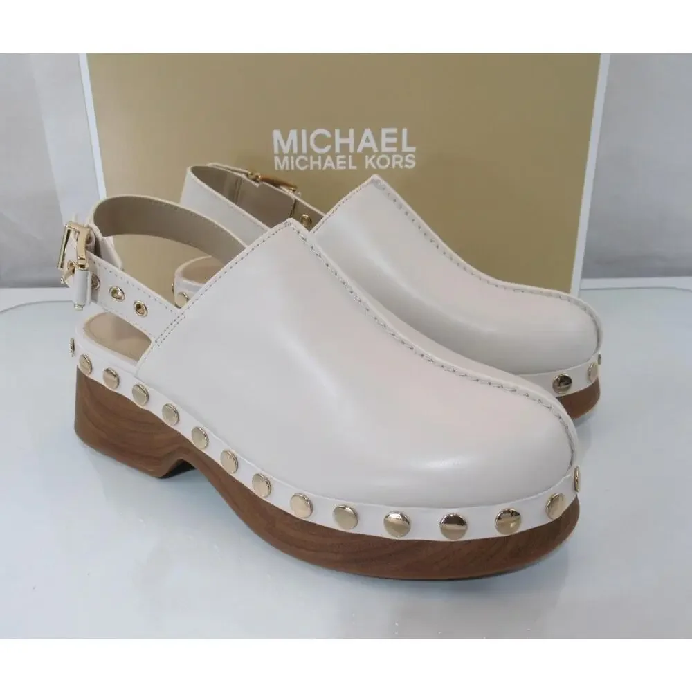 Michael Kors Size 7 Esra Clog Mule Studded Slingback Strap Buckle Cream Leather